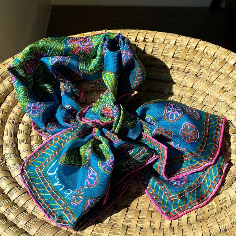 vintage vera neumann silk scarf with floral / botanical / snowflake design